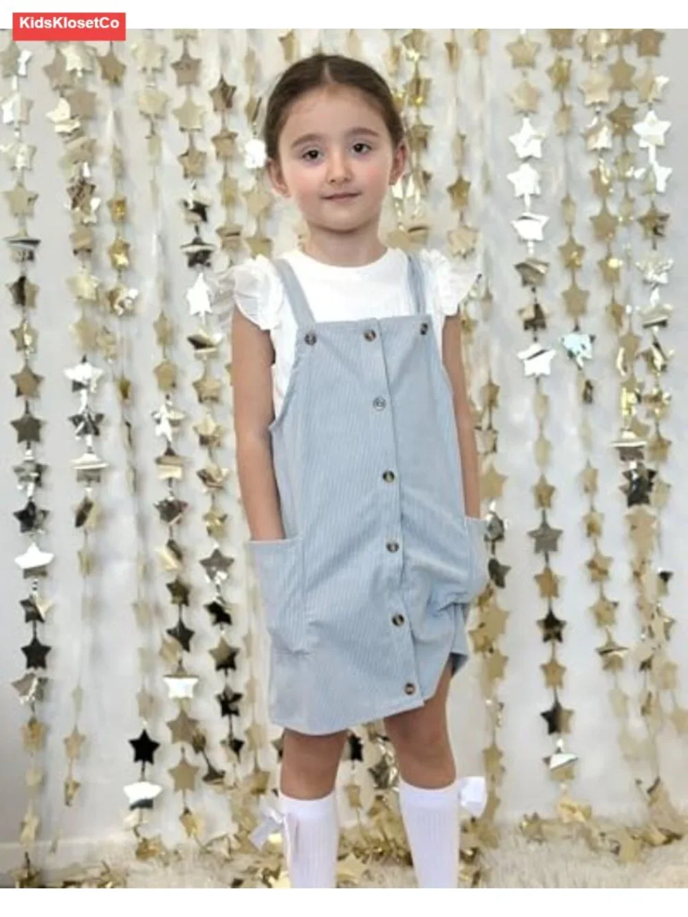 Toddler Girl Corduroy Button Down Overall Dress Set with Ruffle Sleeve Top